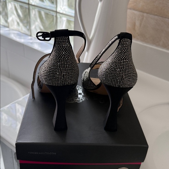 Vince Camuto Strappy Black and Silver Heels - Picture 3 of 4